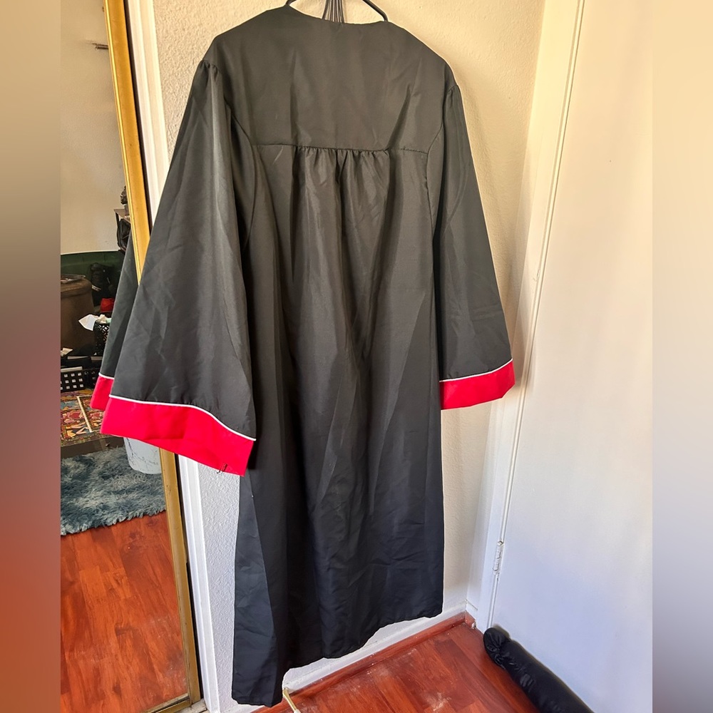 Plain Black & Red Graduation Gown w/ Zipper